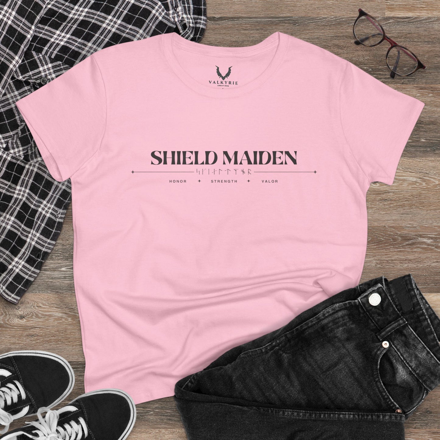 Women’s Tee - Shield Maiden, Strength, Honor, Casual Wear, Viking Inspired, Gifts for Her, Feminist Apparel