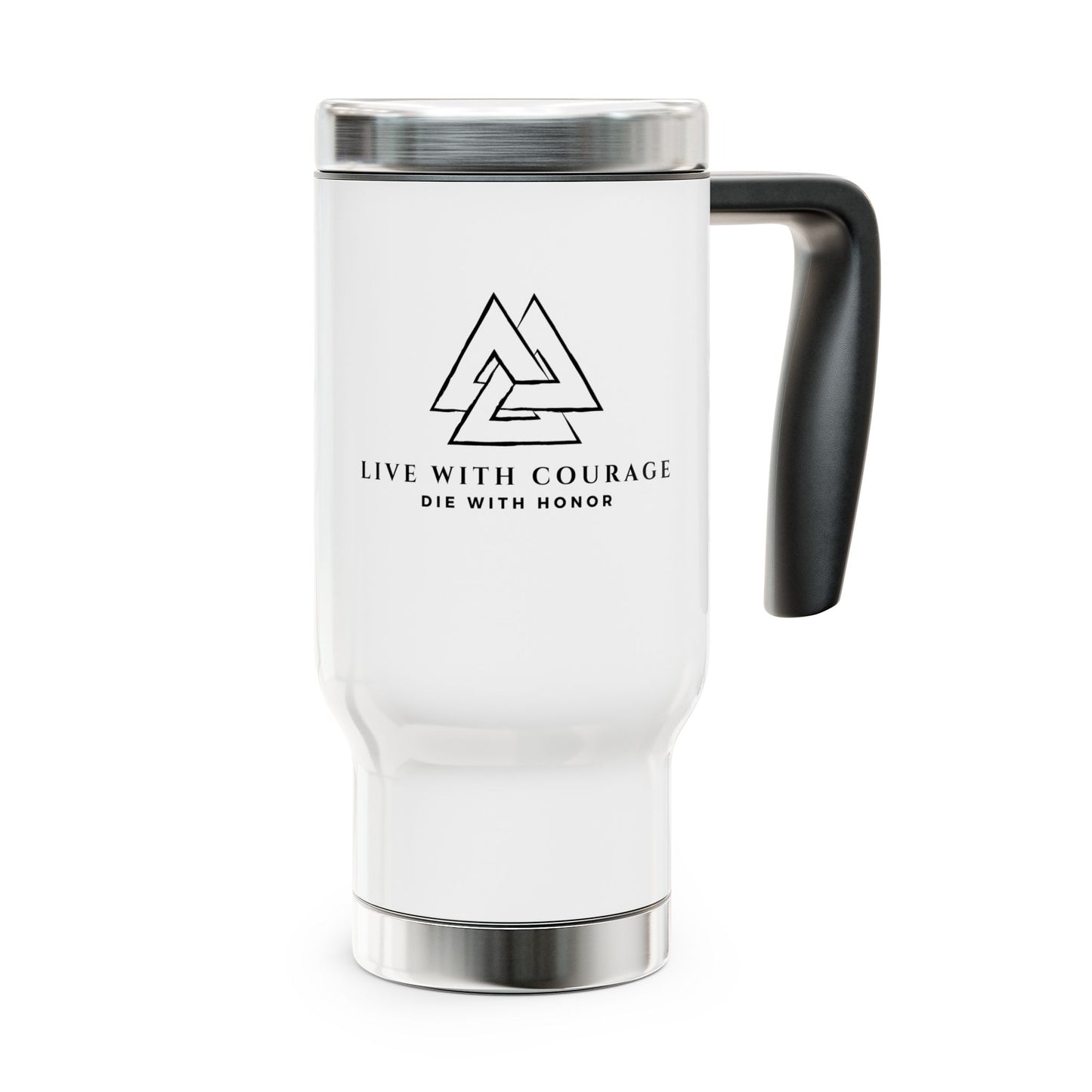 Adventure-Ready Stainless Steel Travel Mug - 14oz with Handle, 'Live With Courage' Design