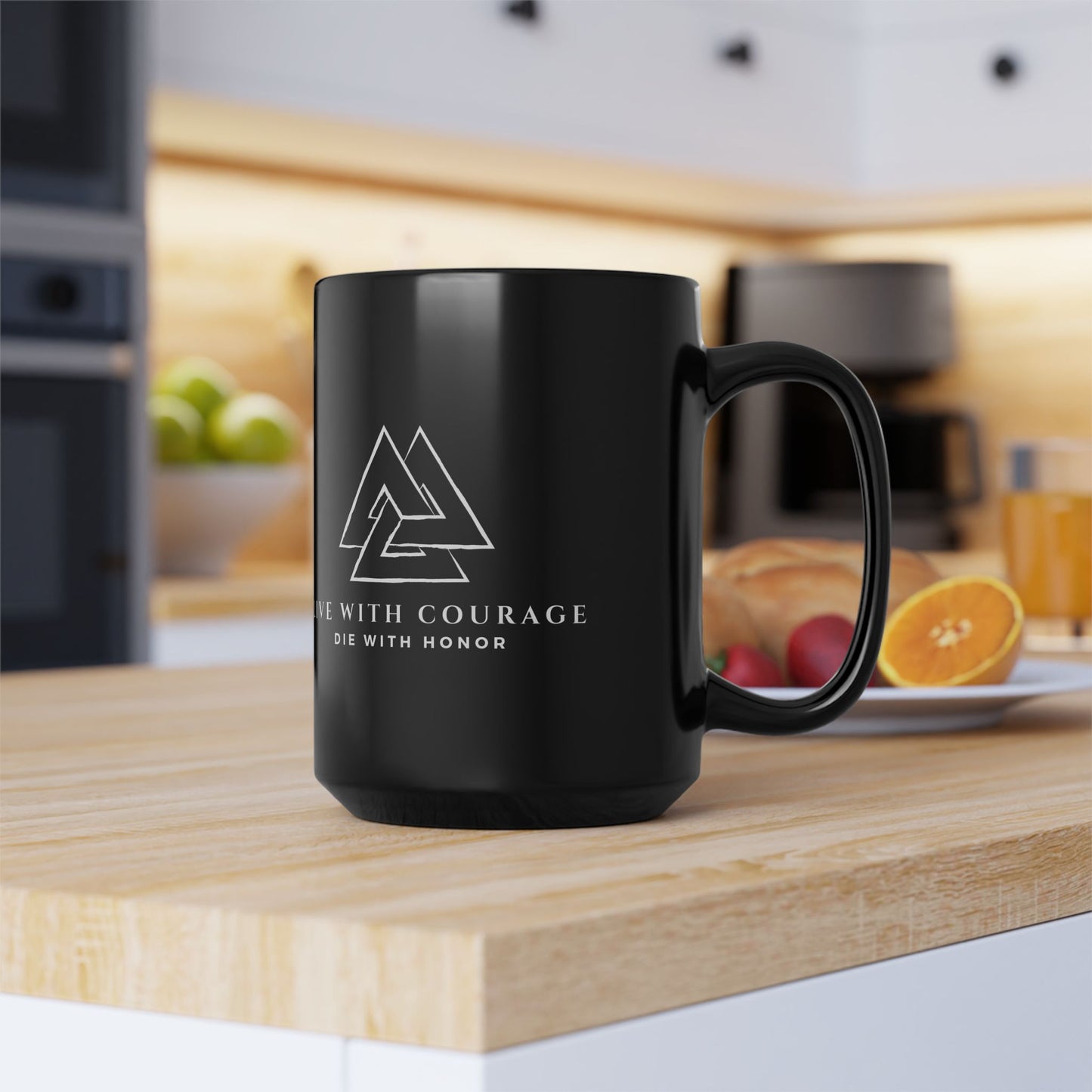 Inspirational Black Mug - 'Live with Courage, Die with Honor'