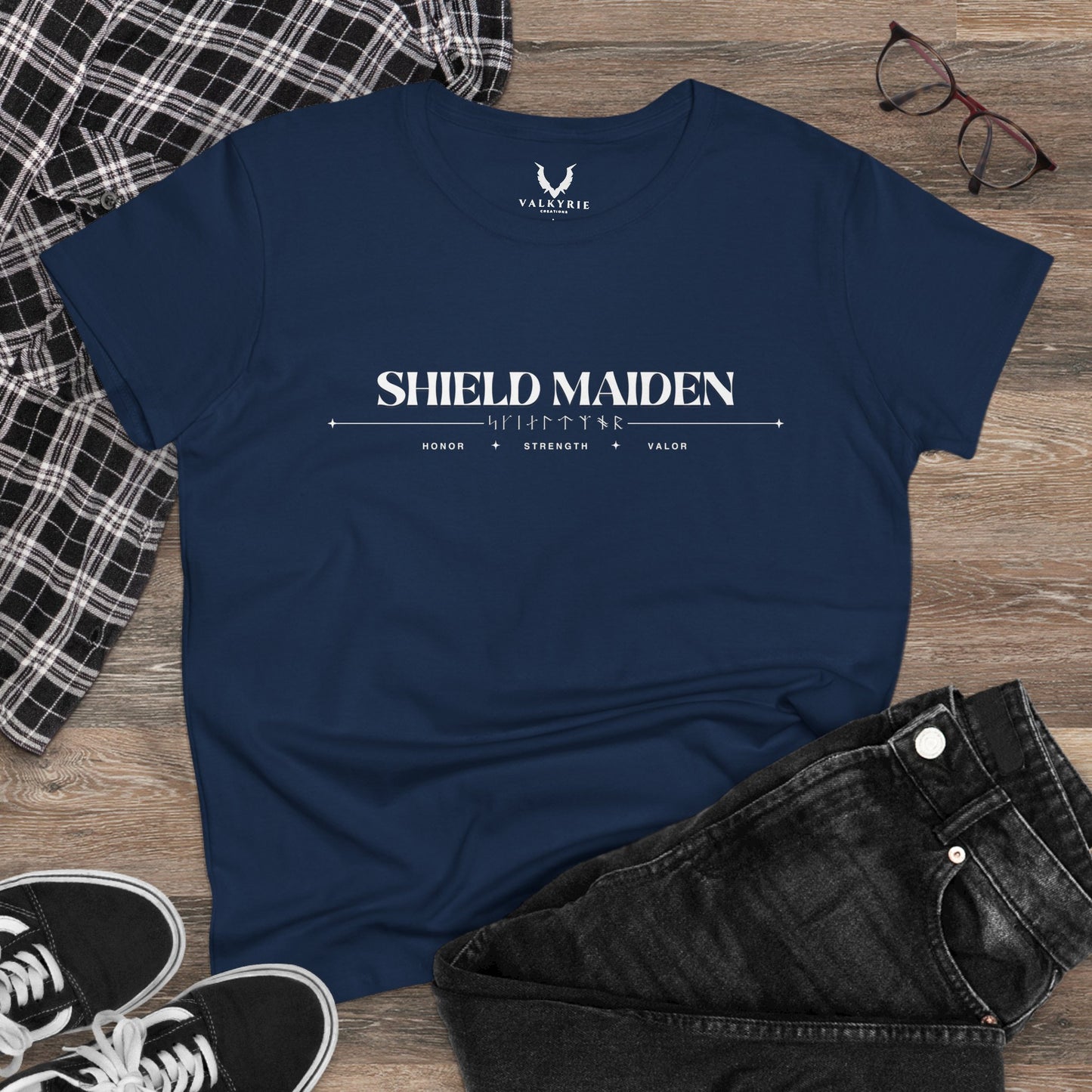 Women’s Tee - Shield Maiden, Strength, Honor, Casual Wear, Viking Inspired, Gifts for Her, Feminist Apparel