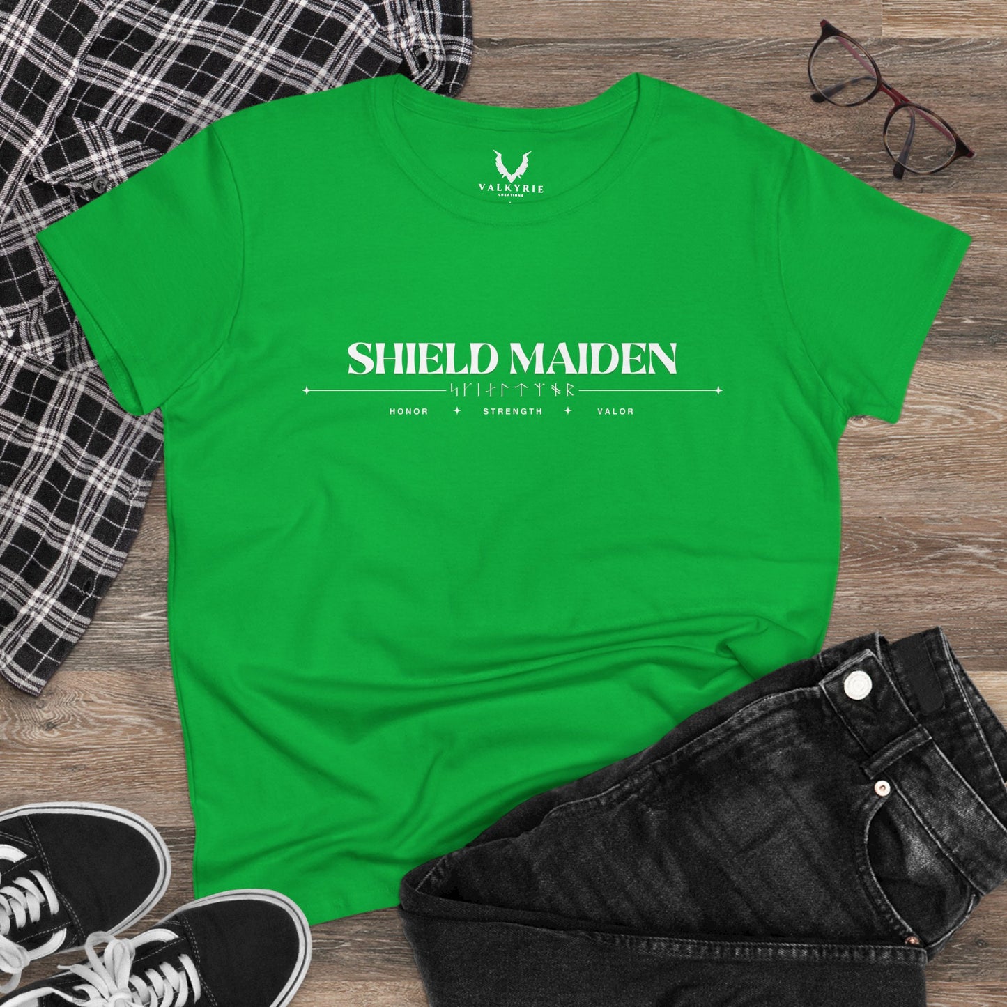 Women’s Tee - Shield Maiden, Strength, Honor, Casual Wear, Viking Inspired, Gifts for Her, Feminist Apparel